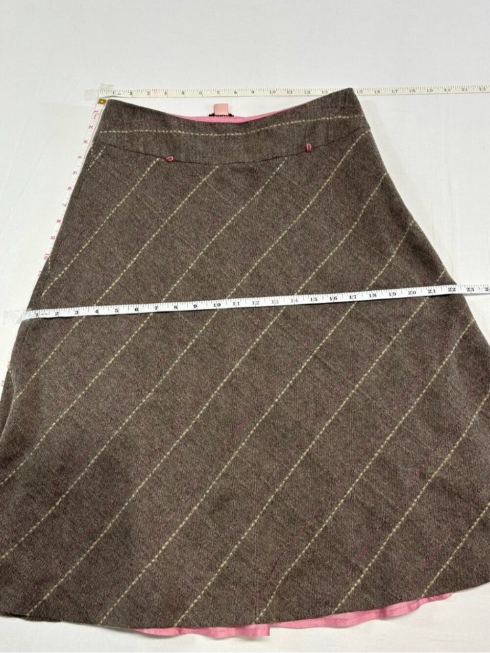 Monsoon Vintage Wool Blend A-Line Midi Skirt Brown Cream Windowpane Check Plaid - Picture 5 of 7